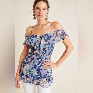 Maeve Anthropologie Mariposa Open-shoulder Ruffled Top